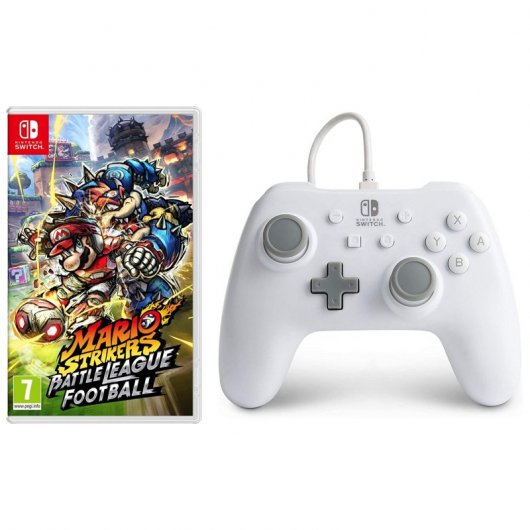 Mario Strikers Battle League Football Nintendo Switch + Power A Mando con Cable Blanco Mate