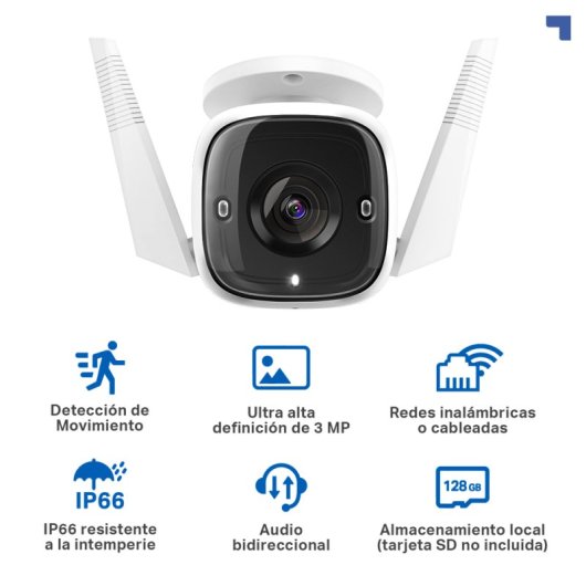 Tapo TC65 Cámara de Vigilancia Exterior, 2K 3MP, Detección IA Gratuita, Visión Nocturna