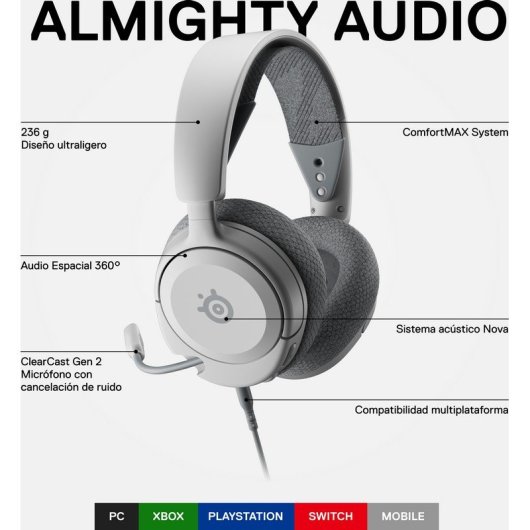 SteelSeries Arctis Nova 1 bedrade gaming headset met ruisonderdrukking, 3,5 mm, wit