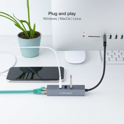 Nanocable Hub USB 3.0 vers Gigabit Ethernet +3x USB 3.0 Aluminium