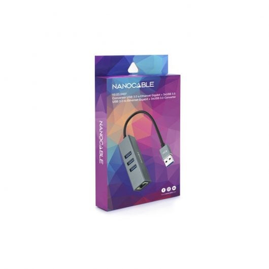 Nanocable Hub USB 3.0 vers Gigabit Ethernet +3x USB 3.0 Aluminium