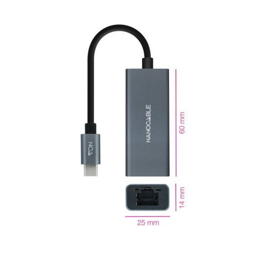 Nanocable Adaptador USB-C a Ethernet Gigabit Aluminio