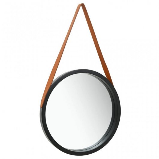 Vidaxl Espejo De Pared Con Correa Negro 50 Cm