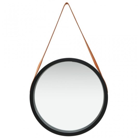 Vidaxl Espejo De Pared Con Correa Negro 50 Cm
