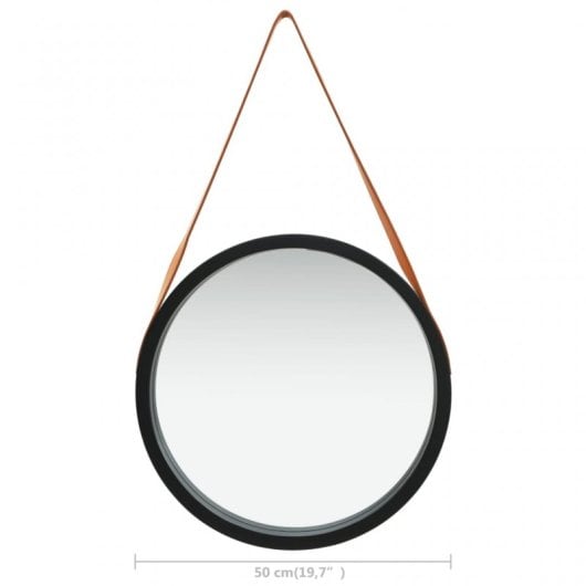 Vidaxl Espejo De Pared Con Correa Negro 50 Cm