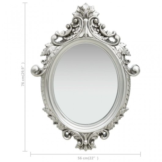 Vidaxl Espejo De Pared Estilo Castillo Plateado 56x76 Cm