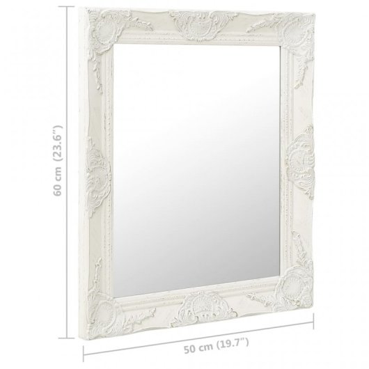 Vidaxl Espejo De Pared Estilo Barroco Blanco 50x60 Cm