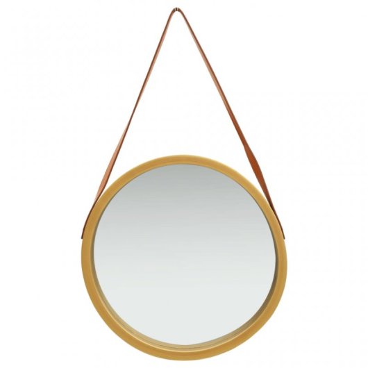 Vidaxl Espejo De Pared Con Correa Dorado 50 Cm