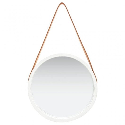 Vidaxl Espejo De Pared Con Correa Blanco 40 Cm