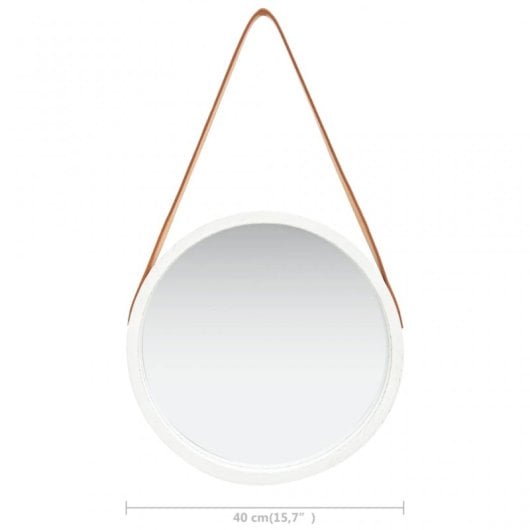 Vidaxl Espejo De Pared Con Correa Blanco 40 Cm