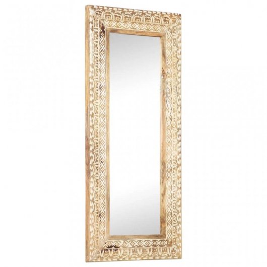 Vidaxl Espejo Tallado A Mano Madera Maciza De Mango 110x50x2,6 Cm