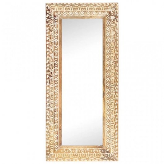 Vidaxl Espejo Tallado A Mano Madera Maciza De Mango 110x50x2,6 Cm