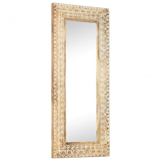 Vidaxl Espejo Tallado A Mano Madera Maciza De Mango 110x50x2,6 Cm