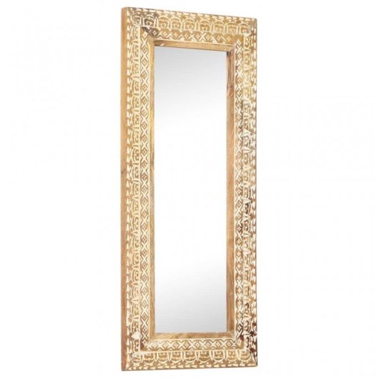 Vidaxl Espejo Tallado A Mano Madera Maciza De Mango 110x50x2,6 Cm