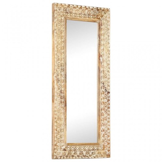 Vidaxl Espejo Tallado A Mano Madera Maciza De Mango 110x50x2,6 Cm
