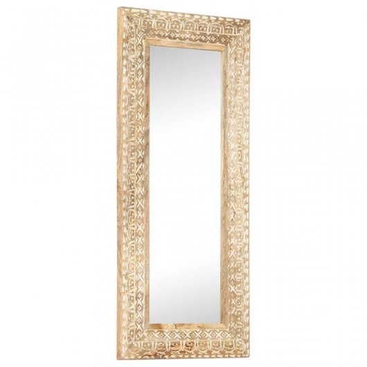 Vidaxl Espejo Tallado A Mano Madera Maciza De Mango 110x50x2,6 Cm