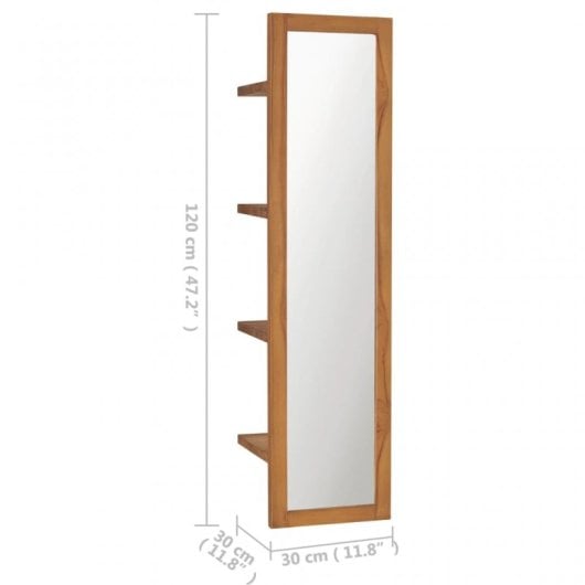 Vidaxl Espejo De Pared Con Estantes Madera De Teca Maciza 30x30x120 Cm
