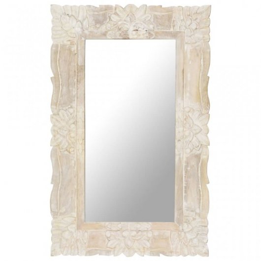 Vidaxl Espejo De Madera Maciza De Mango Blanco 80x50 Cm