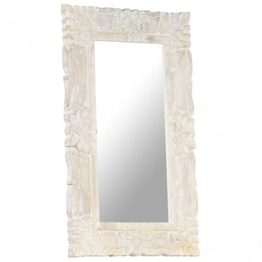 Vidaxl Espejo De Madera Maciza De Mango Blanco 80x50 Cm