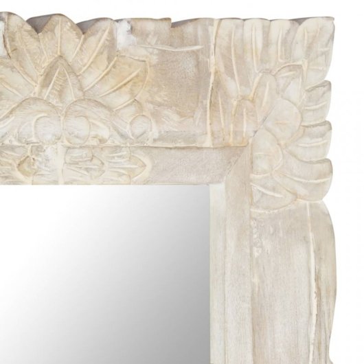 Vidaxl Espejo De Madera Maciza De Mango Blanco 80x50 Cm