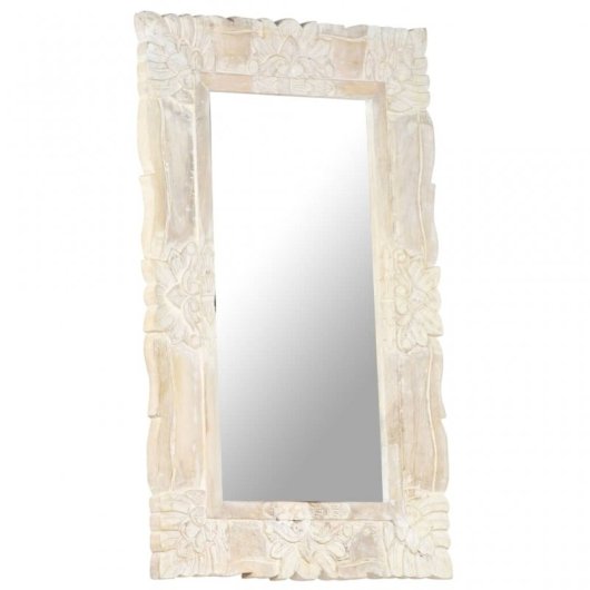 Vidaxl Espejo De Madera Maciza De Mango Blanco 80x50 Cm