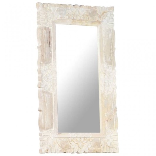 Vidaxl Espejo De Madera Maciza De Mango Blanco 80x50 Cm