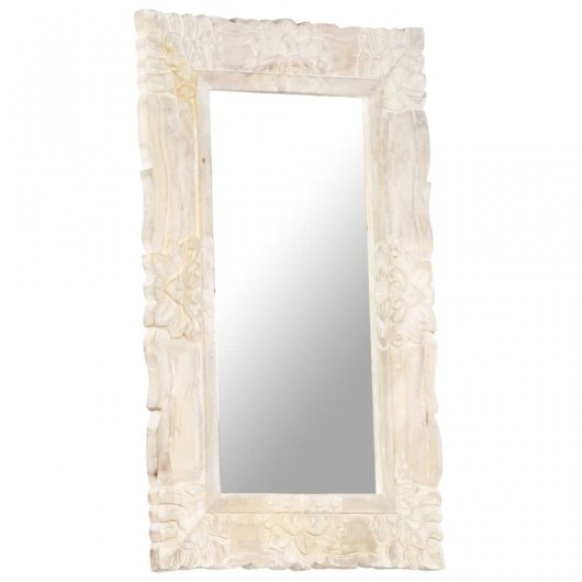 Vidaxl Espejo De Madera Maciza De Mango Blanco 80x50 Cm