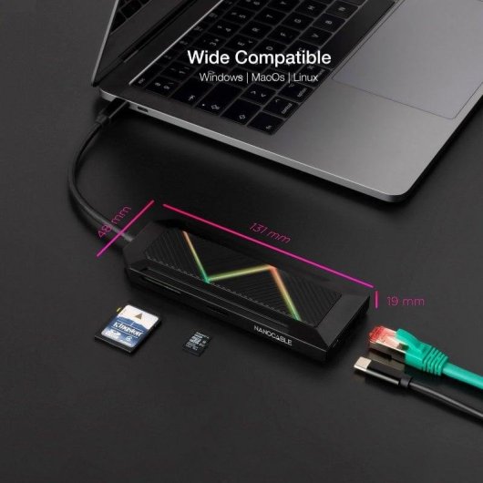 Hub USB-C 9 in 1 Nanocable HDMI 4K RJ45 Gigabit PD 100W