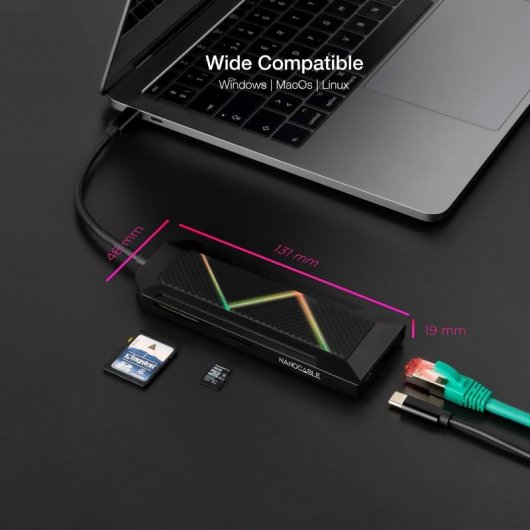 Hub USB-C 9 in 1 Nanocable HDMI 4K RJ45 Gigabit PD 100W