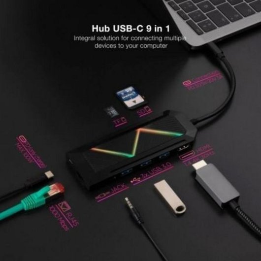 Hub USB-C 9 in 1 Nanocable HDMI 4K RJ45 Gigabit PD 100W