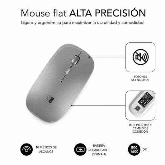 Mouse wireless Bluetooth Subblim Dual Flat Mouse 1600 DPI grigio