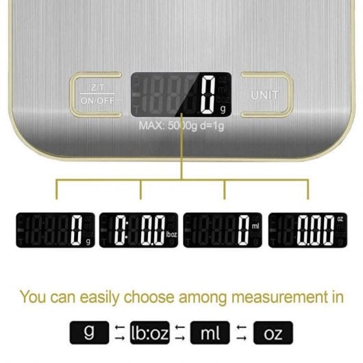 OcioDual Báscula de Cocina Digital LCD 5Kg Gris