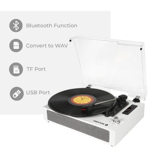Tocadiscos Prixton Studio Deluxe 6W Bluetooth Tracción Correa USB MicroSD Blanco