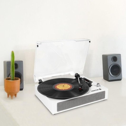Tocadiscos Prixton Studio Deluxe 6W Bluetooth Tracción Correa USB MicroSD Blanco
