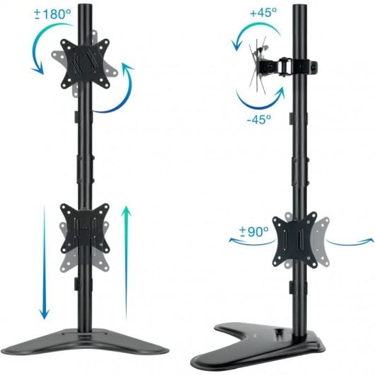 TooQ Soporte Vertical Inclinable Giratorio para 2 Monitores 17"-32" VESA 100x100 Máx. 9Kg