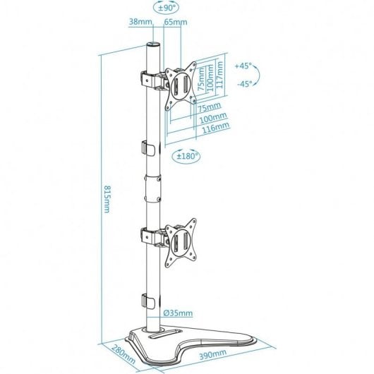 TooQ Soporte Vertical Inclinable Giratorio para 2 Monitores 17"-32" VESA 100x100 Máx. 9Kg
