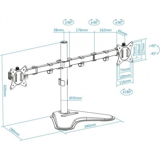 TooQ Monitorhalterung mit zwei Armen, neigbar und schwenkbar, 17–32 Zoll, VESA 100 x 100, max. 9 kg