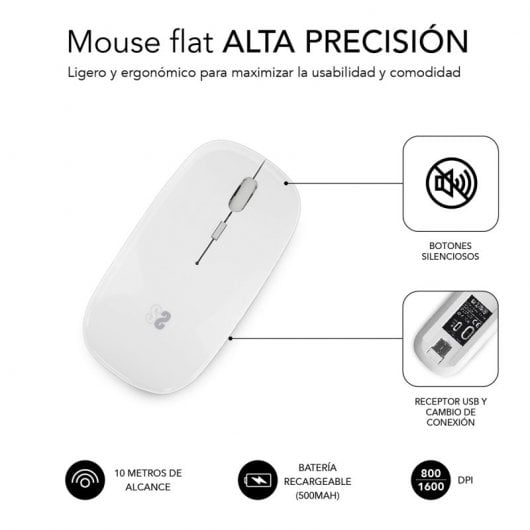 Subblim Dual Flat Ratón Óptico Inalámbrico 1600DPI Blanco