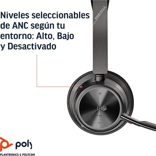 Poly Voyager Focus 2 UC Auriculares USB-A/Bluetooth con Certificación Microsoft Teams + Base de Carga