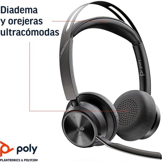 Poly Voyager Focus 2 UC Auriculares USB-A/Bluetooth con Certificación Microsoft Teams + Base de Carga