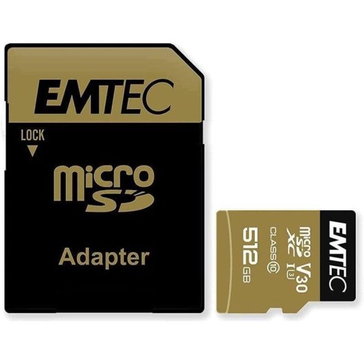 MicroSDXC Emtec ECMSDM512GXC10SP 512GB UHS-I U3 V30 A2 Adapter