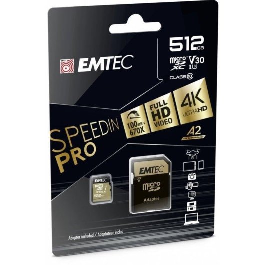 MicroSDXC Emtec ECMSDM512GXC10SP 512GB UHS-I U3 V30 A2 Adapter