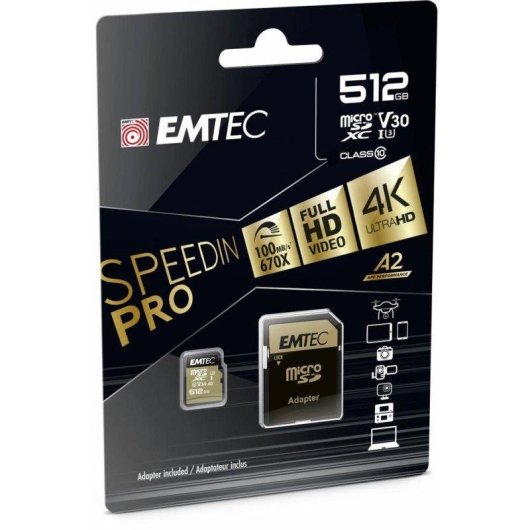 MicroSDXC Emtec ECMSDM512GXC10SP 512GB UHS-I U3 V30 A2 Adapter