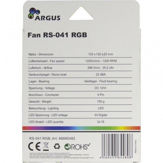 Inter-Tech Argus RS-041 RVB Ventilateur 120 mm Noir