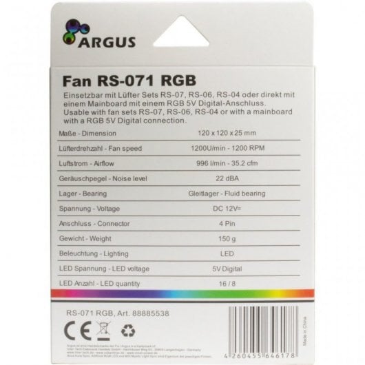 Inter-Tech Argus RS-071 RGB RGB-Lüfter mit Kristalleffekt 120 mm
