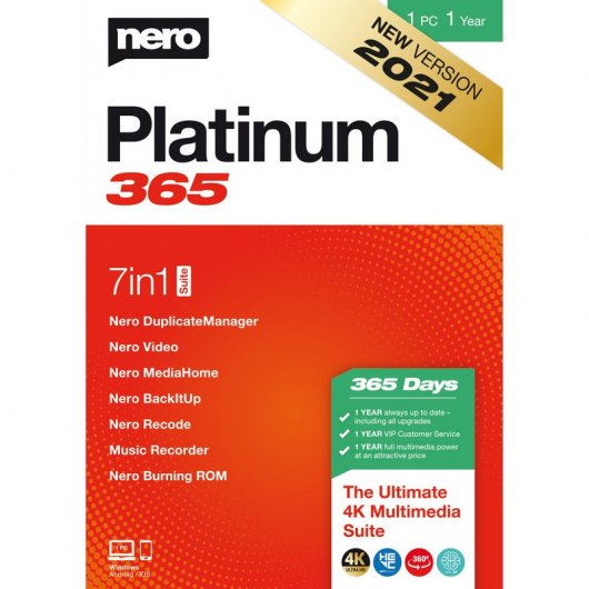 Nero Platinum 365 7 en 1 Suite 1 PC 1 Año Descarga Digital