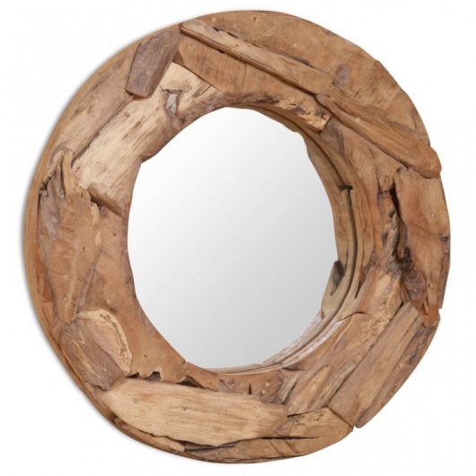 Vidaxl Espejo Decorativo De Teca 60 Cm Redondo