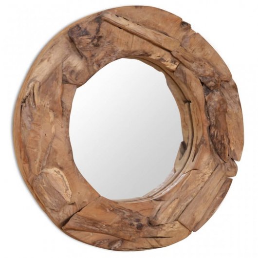 Vidaxl Espejo Decorativo De Teca 60 Cm Redondo