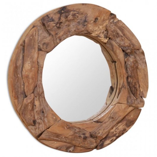 Vidaxl Espejo Decorativo De Teca 60 Cm Redondo