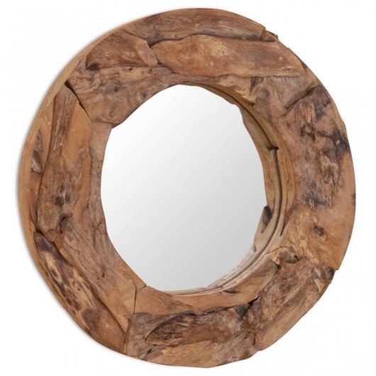 Vidaxl Espejo Decorativo De Teca 60 Cm Redondo
